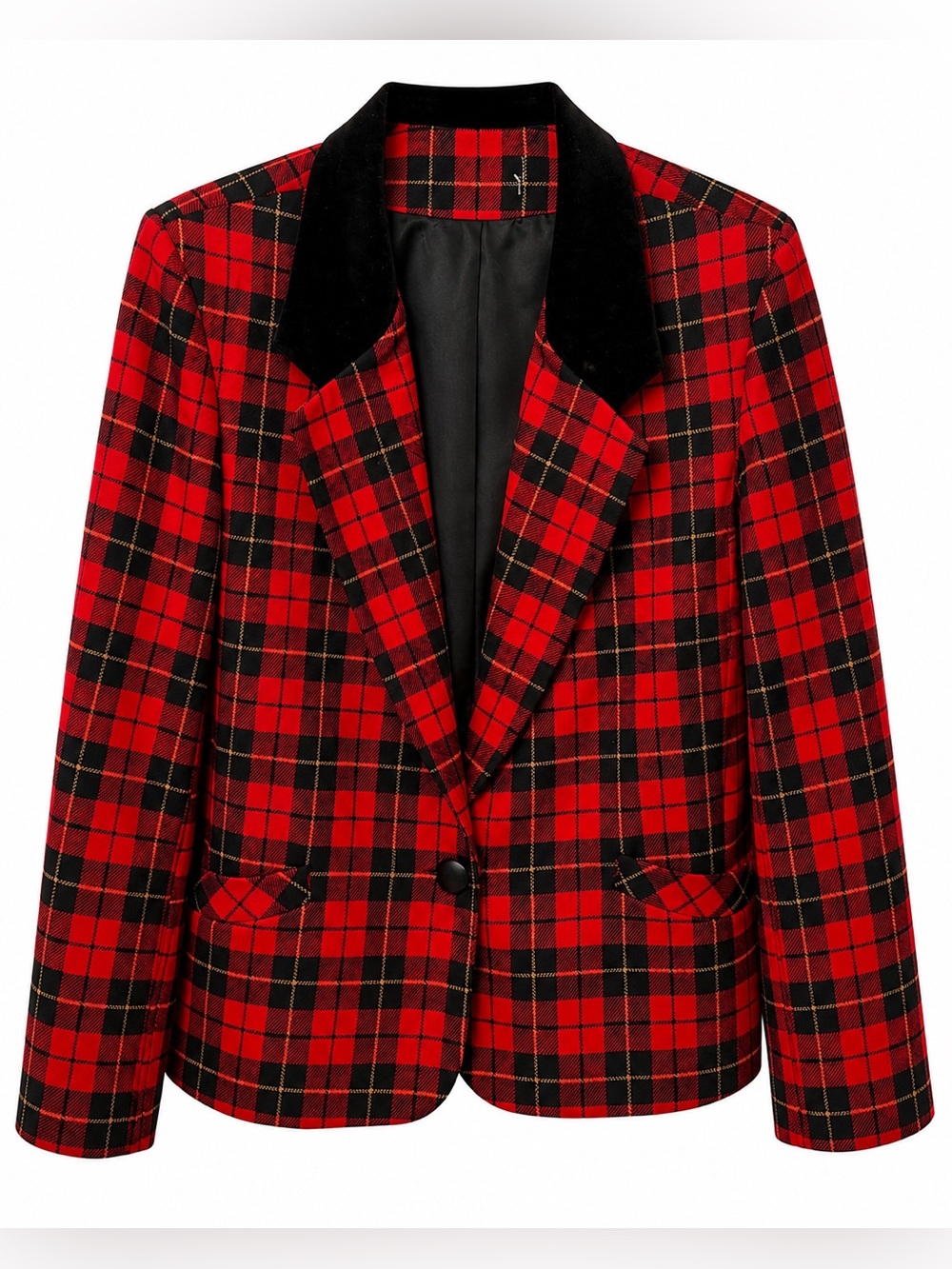 Vintage Alfred Dunner Red Black Plaid Velvet Collar Blazer Wool Blend